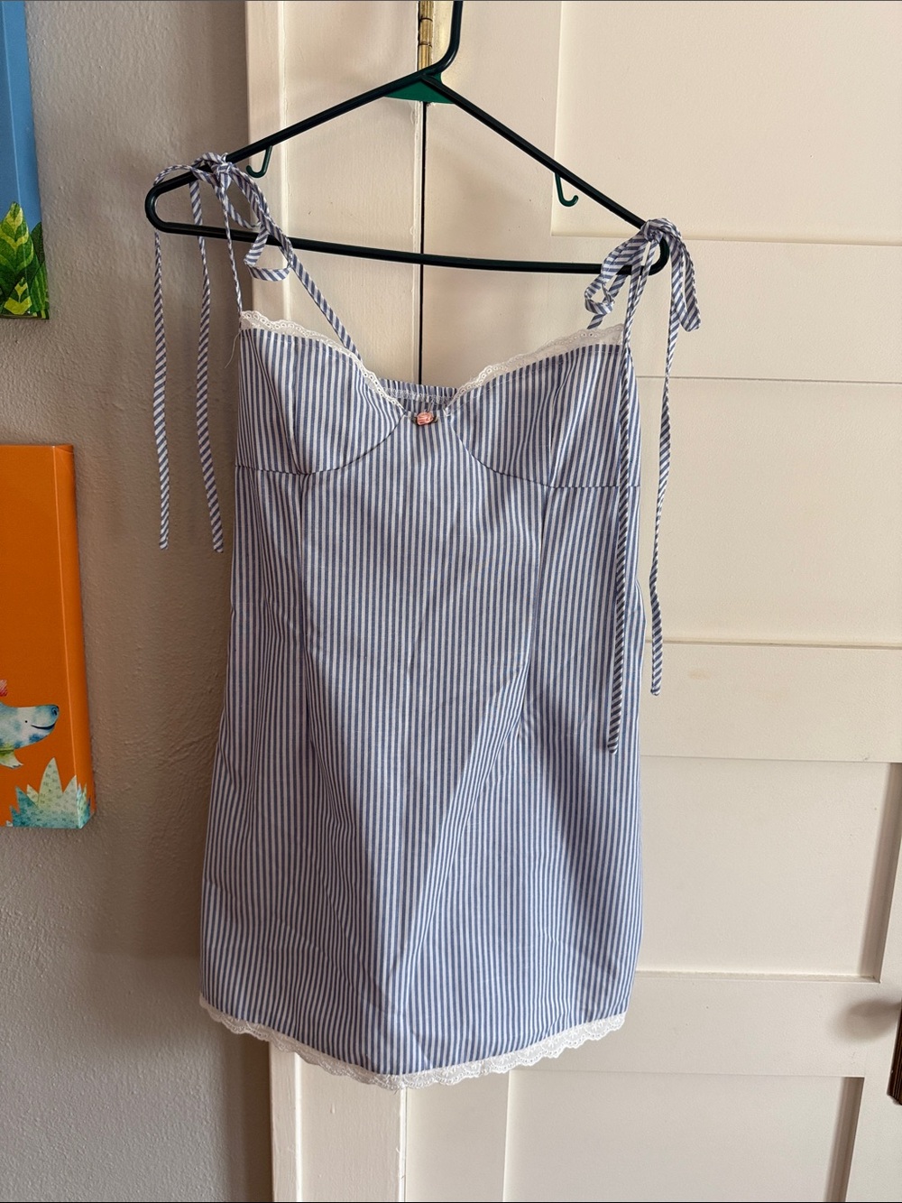 SHEIN Blue & White Striped Tie-Shoulder Slip